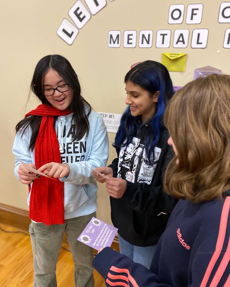 Students work together to determine the best stress relief tactics for them.