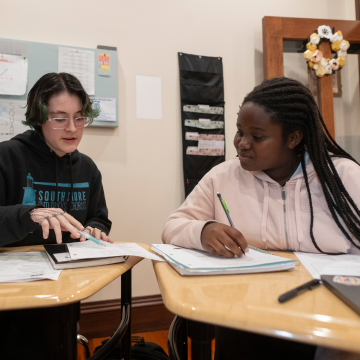 2 Woodward Students collaborating at their desks