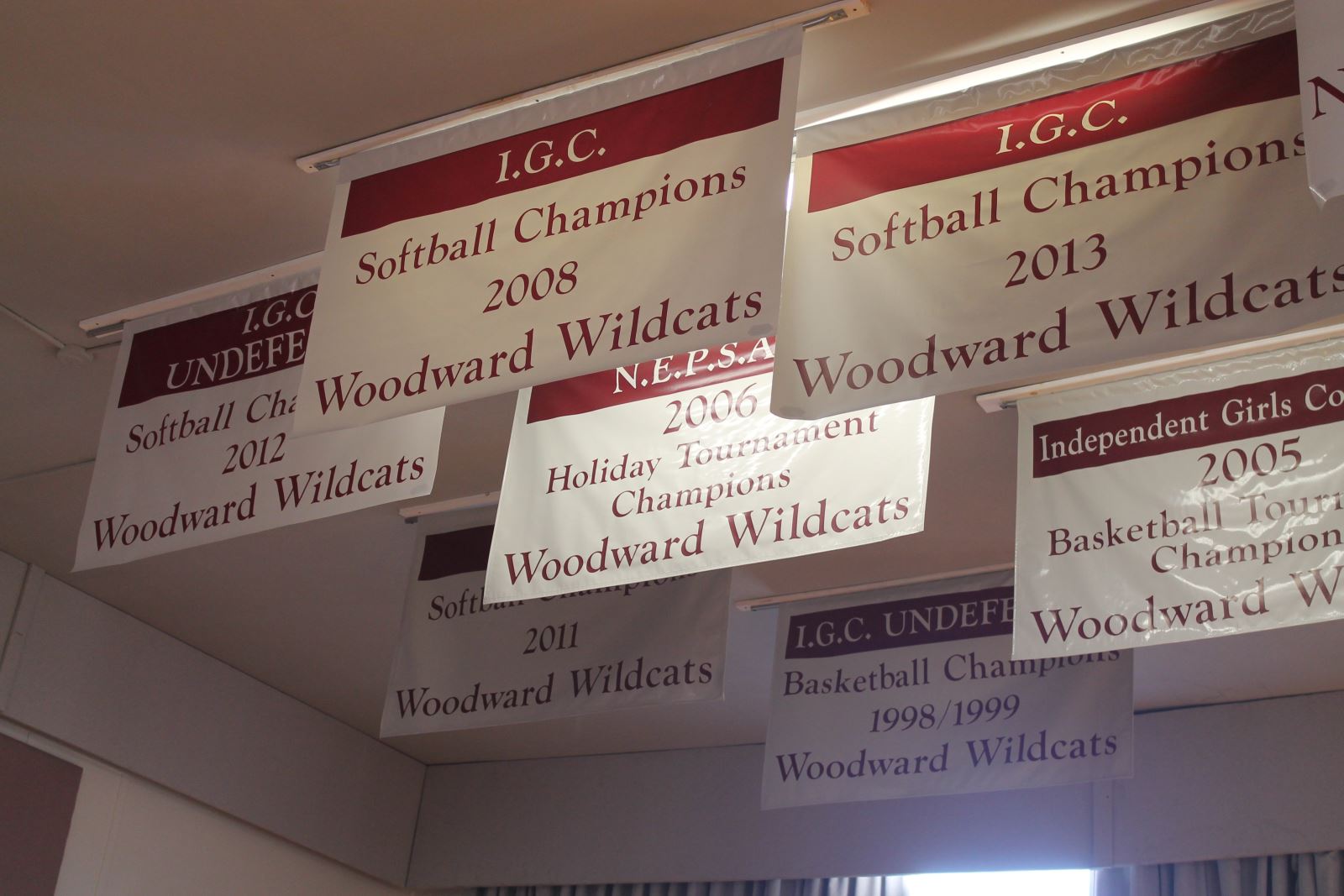 Wildcat Banners hanging in Woodward Hallway
