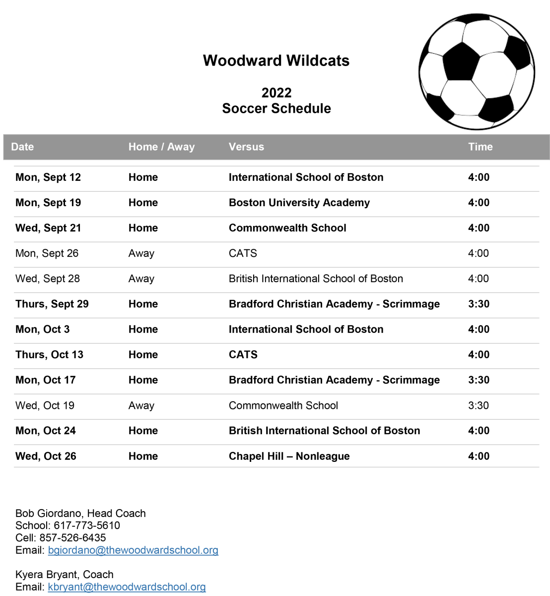 Soccer Schedule with link to PDF