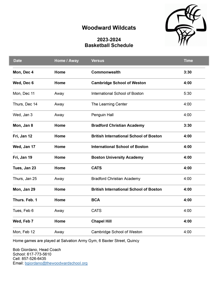 Image of Woodward Basketball Schedule for 2023 2024 with link to pdf