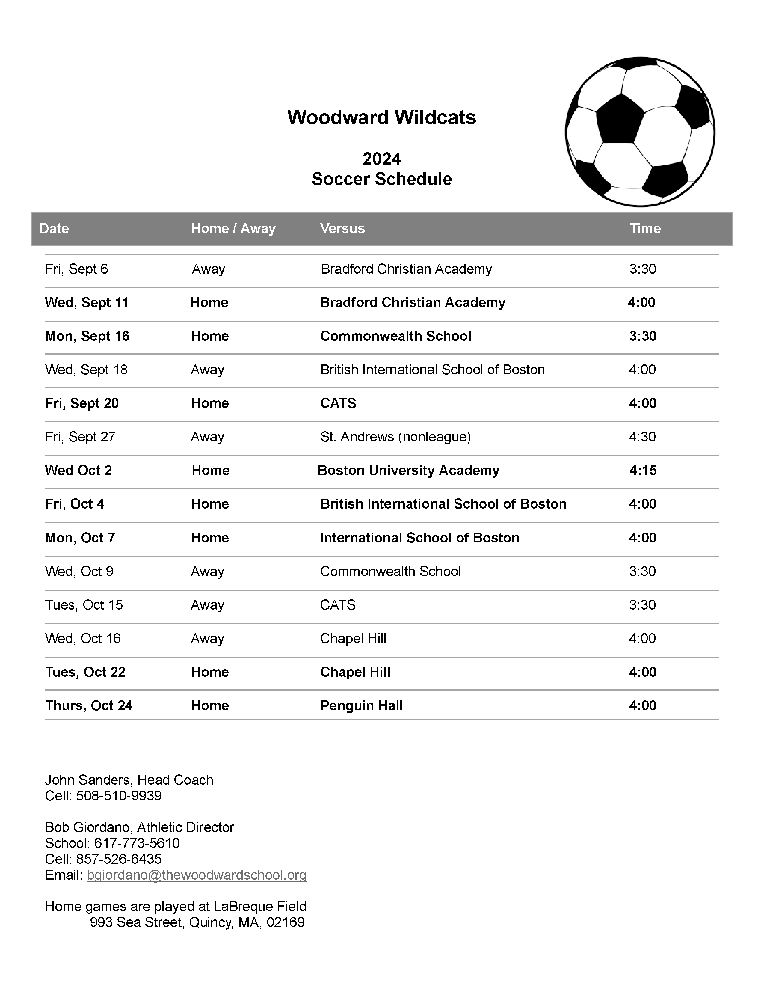 Image of Woodward Soccer Schedule for 2024 with link to pdf