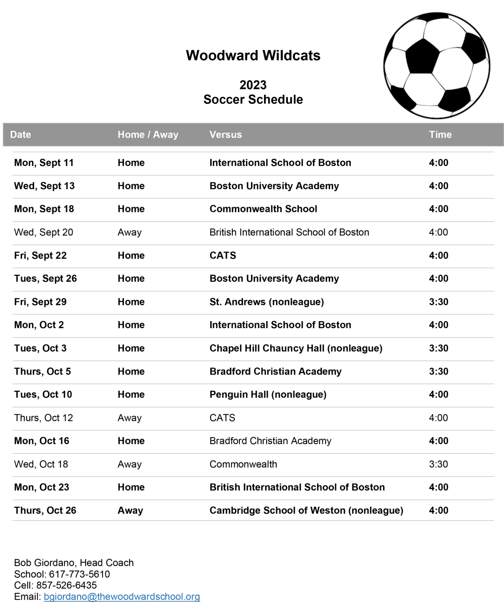Soccer Schedule with link to PDF