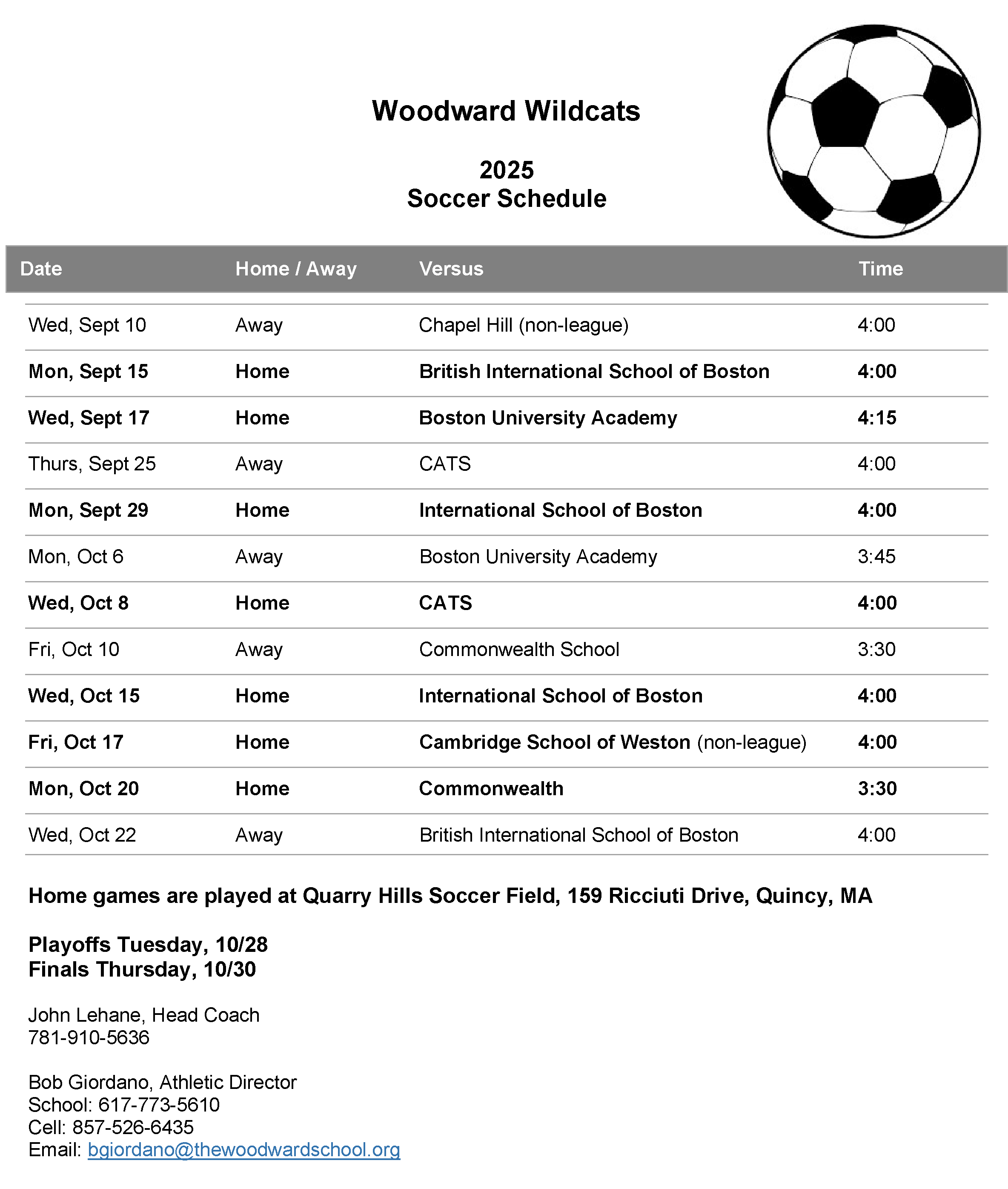 Image of Woodward Soccer Schedule for 2025 with link to pdf