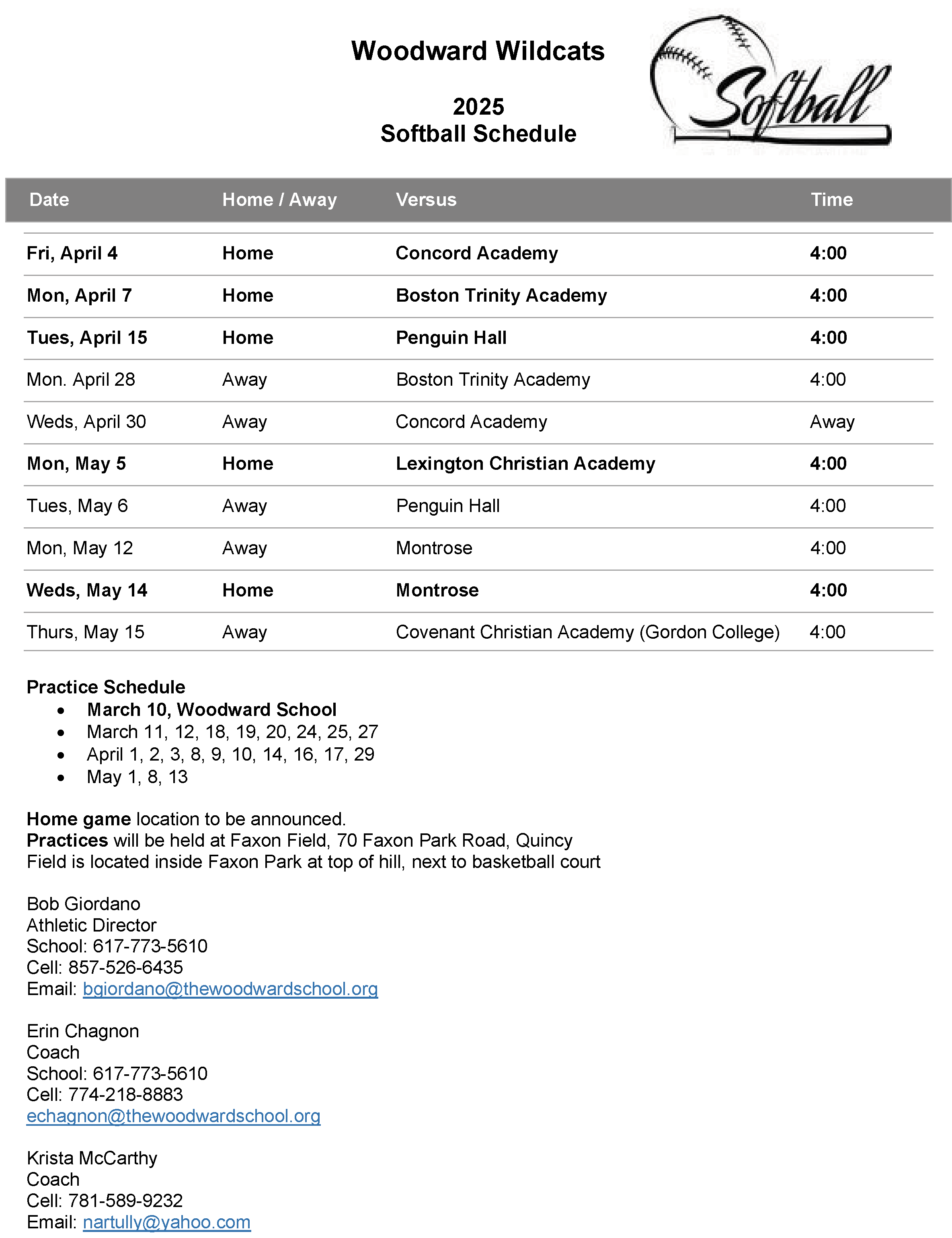 Image of Softball Schedule with link to pdf