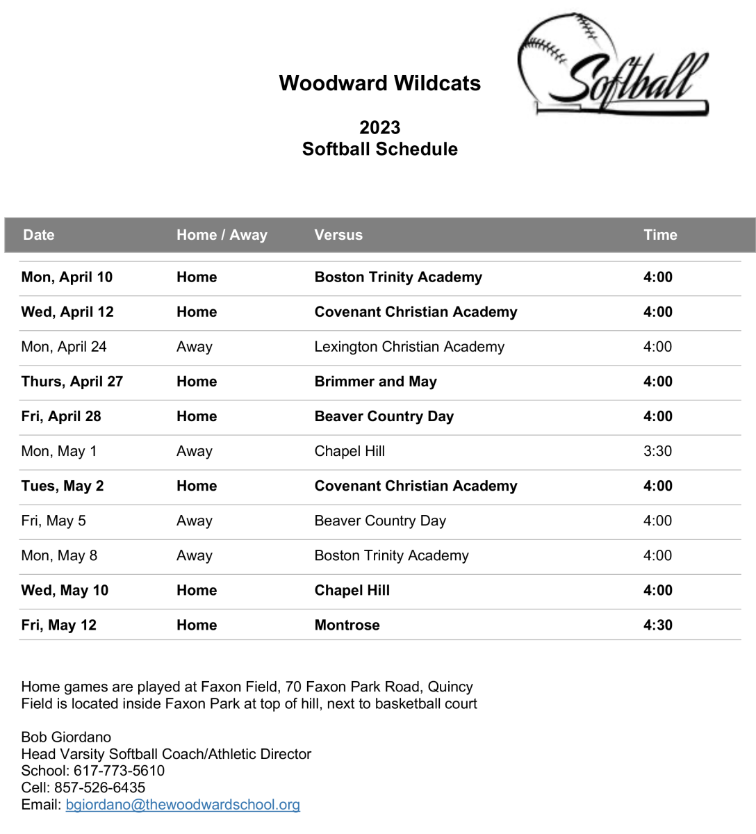 Image of Softball Schedule with link to pdf