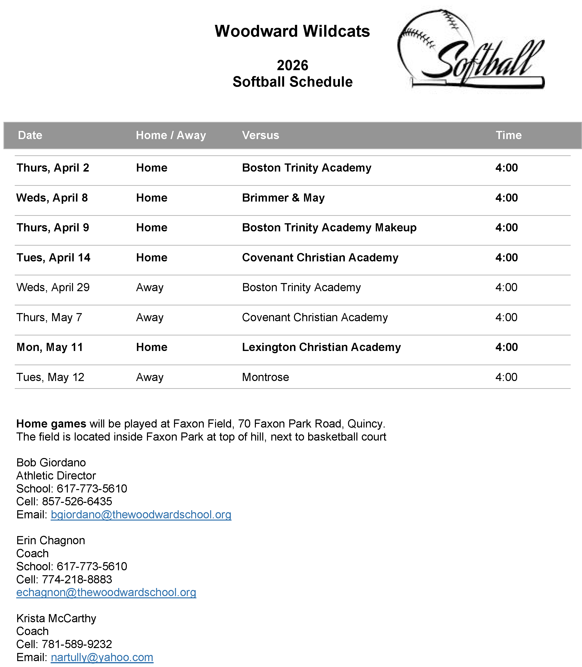 Image of Softball Schedule with link to pdf