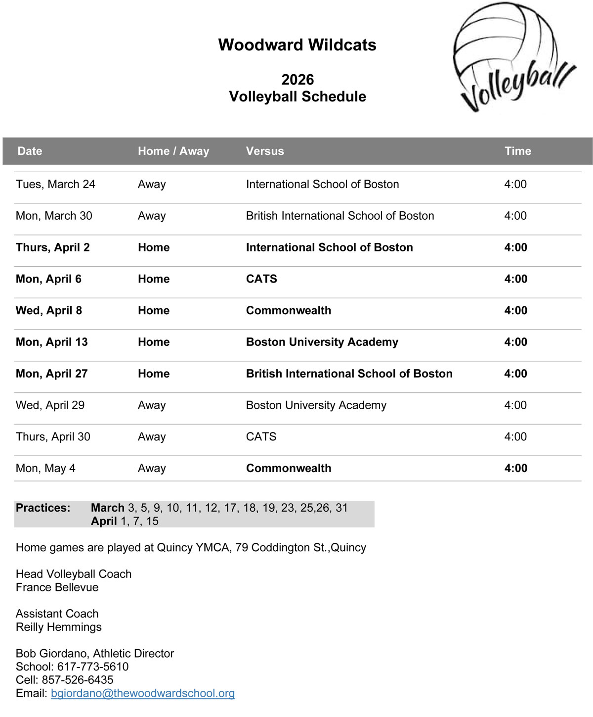 Image of 2026 Woodward Volleyball Schedule with link to pdf