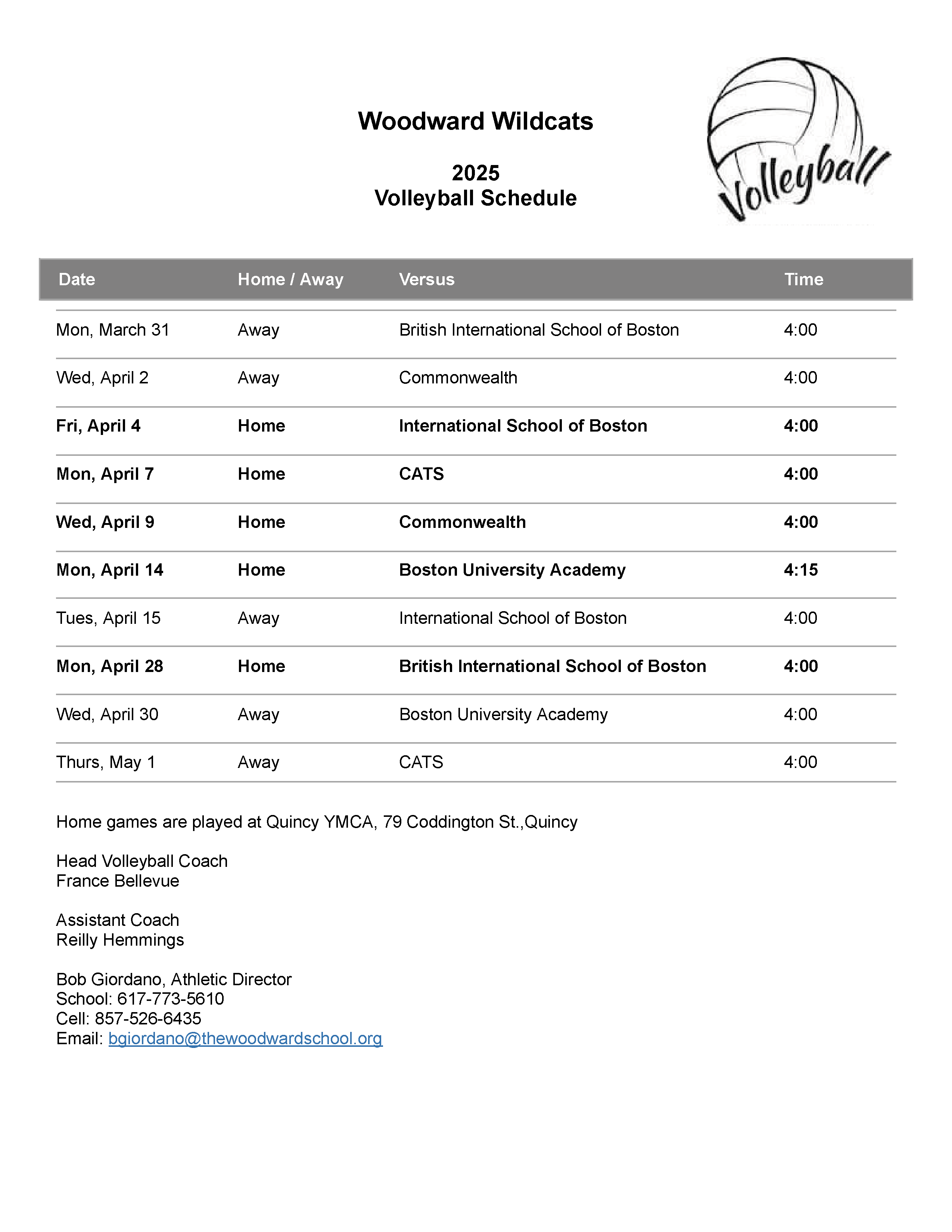 Image of 2025 Woodward Volleyball Schedule with link to pdf