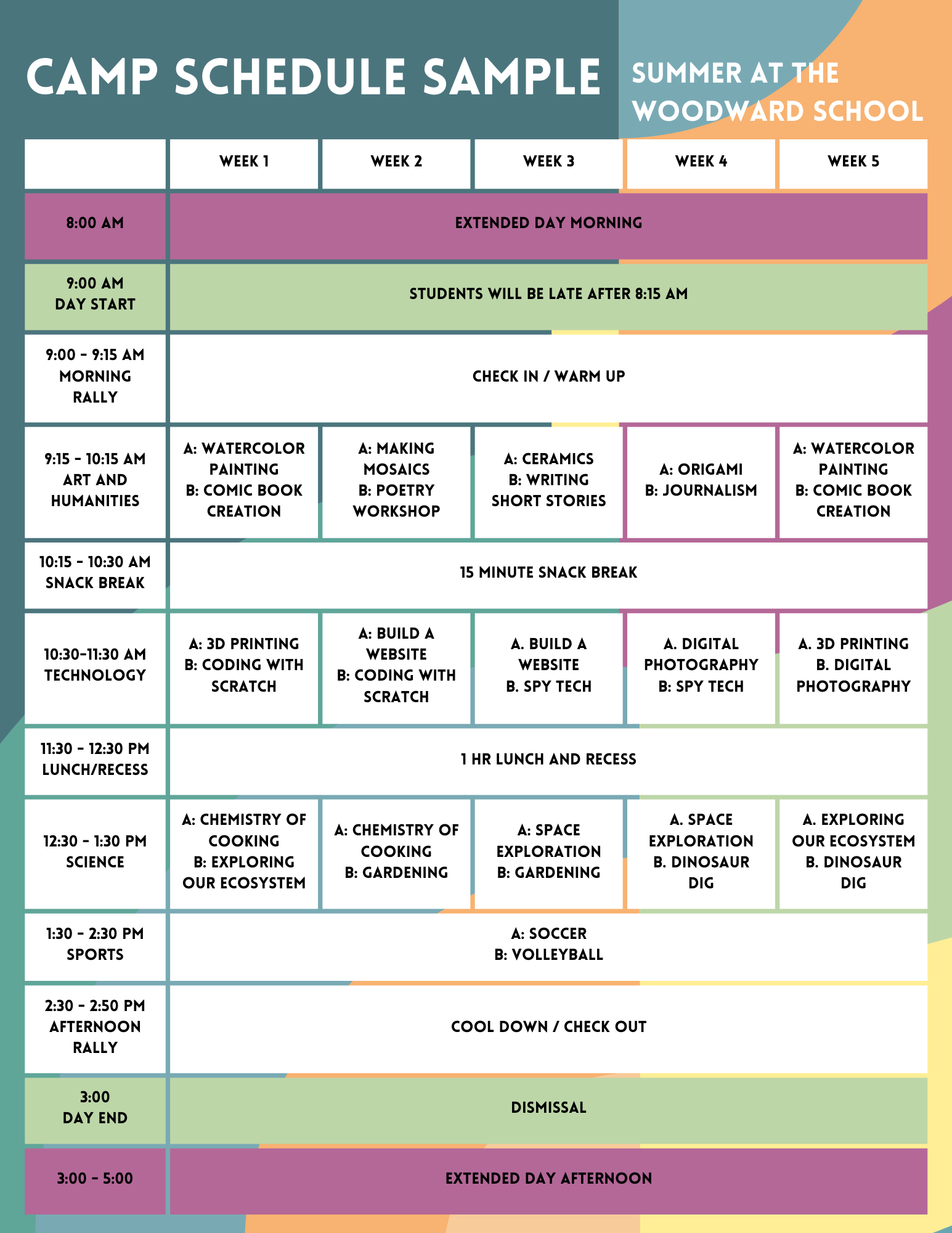Summer Schedule with link to pdf version 