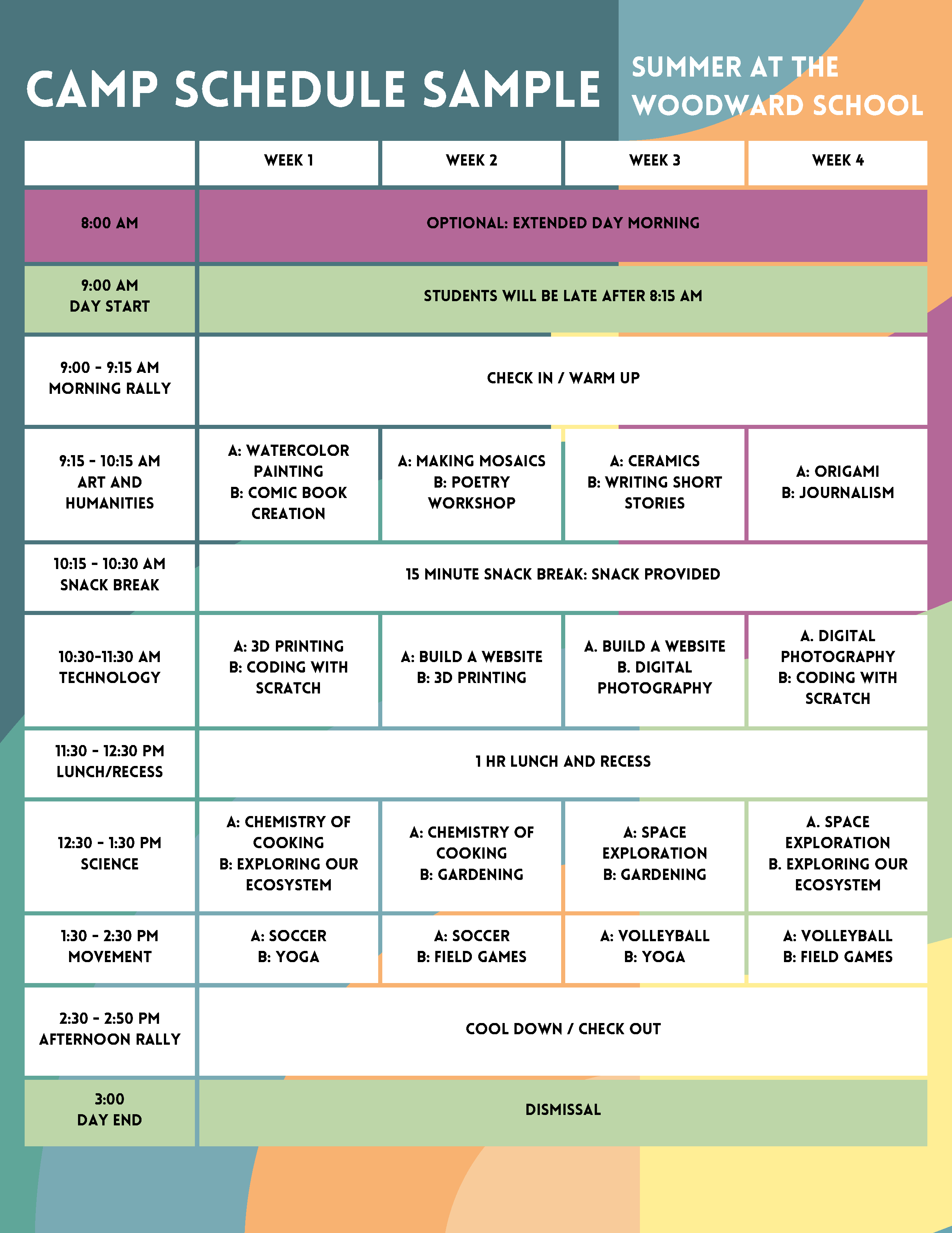 Summer Schedule with link to pdf version 