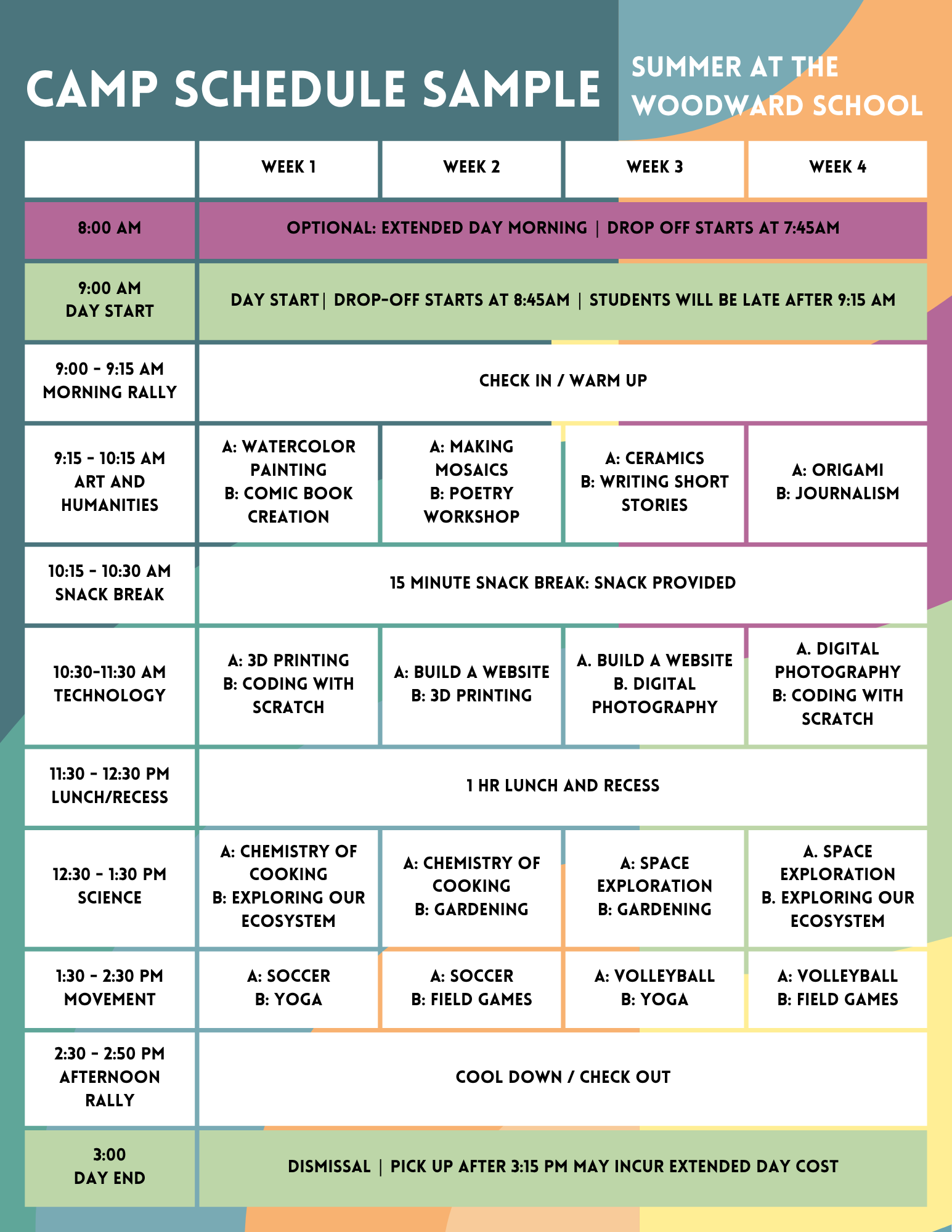 Summer Schedule with link to pdf version