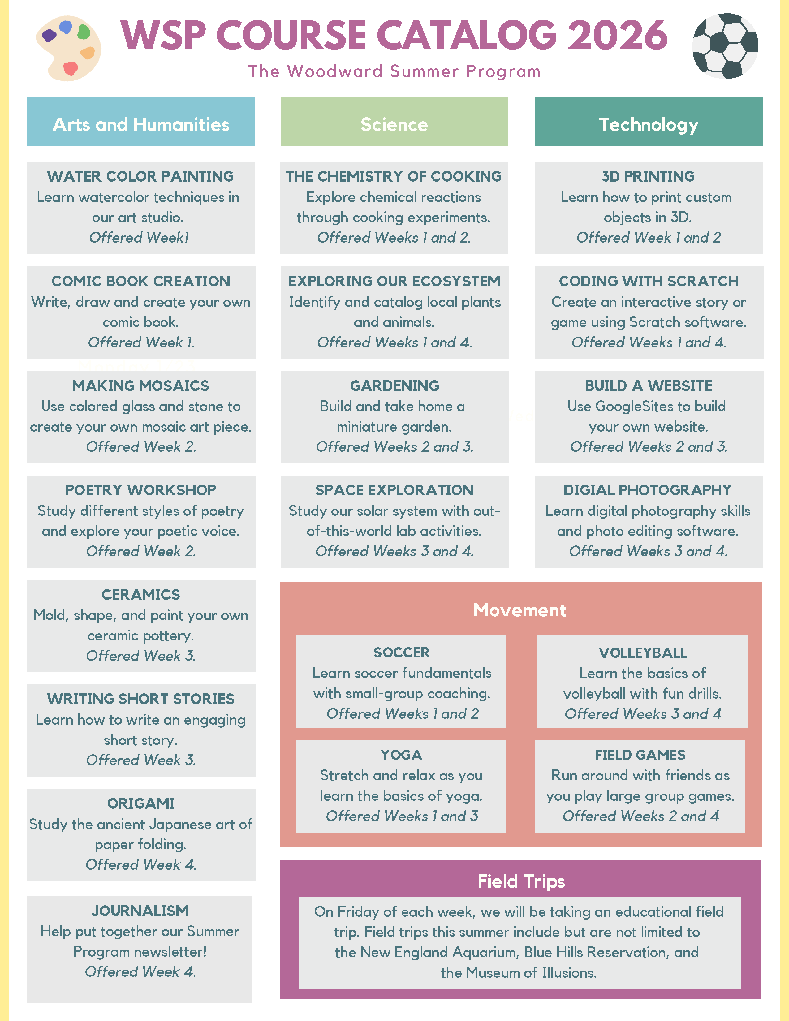 Woodward Summer Course Catalog with link to pdf