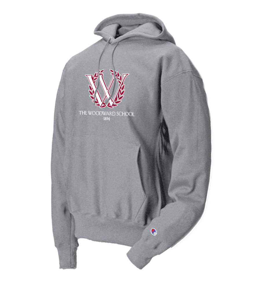 gray hoodie with Woodward logo